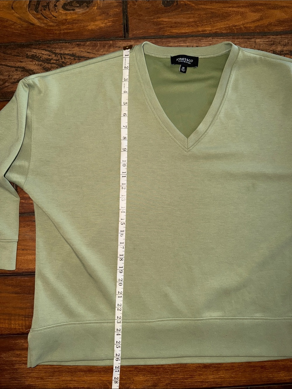 Jones & Co Relaxed V-Neck Sweatshirt in Light Olive - Picture 3 of 5